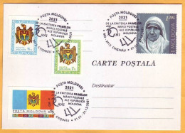 2021 1991 2020 Moldova Moldavie Moldau  Special Cancellation "30 Years Of The First Stamps Of Moldova" Mother Teresa. - Moldavië