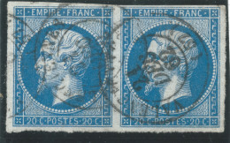 PAIRE N°14 20c BLEU NAPOLEON TYPE 2 / OBLITERATION CAD VALENCIENNES 21 DEC 1862 - 1853-1860 Napoléon III