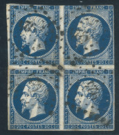 BLOC DE 4 N°14 20c BLEU FONCE NAPOLEON TYPE 1 / OBLITERATION PC 924 COMPIEGNE - 1853-1860 Napoléon III.