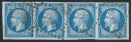 BANDE DE 4 N°14 20c BLEU SUR AZURE NAPOLEON TYPE 1 - 1853-1860 Napoléon III.