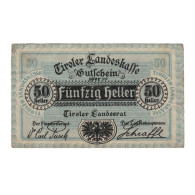 Billet, Autriche, Tiroler Landeskasse Tirol Land, 50 Heller, Texte, 1920 - Oesterreich