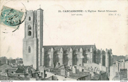 CPA Carcassonne-L'église Saint Vincent-21-Timbre   L1711 - Carcassonne