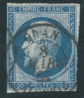 N°14 20c BLEU NAPOLEON TYPE 2 / OBLITERATION CAD ORAN ALGERIE - 1853-1860 Napoléon III.