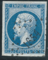 N°14 20c BLEU NAPOLEON TYPE 2 / OBLITERATION DE FORTUNE PC 1654 LARGENTIERE ARDECHE / TB MARGES - 1853-1860 Napoléon III.