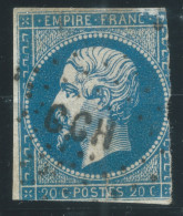 N°14 20c BLEU NAPOLEON TYPE 1 / OBLITERATION CCH ETABLISSEMENT FRANCAIS DE LA COCHINCHINE SAIGON / DEF - 1853-1860 Napoléon III.