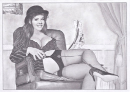 (Frau Mit Zylinder Hut) - Akt / Aktzeichnung / Frau / Woman / Femme / Nude / Erotik / Erotic / Cylinder Hat / - Prints & Engravings