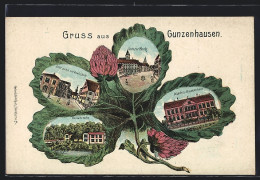 Passepartout-Lithographie Gunzenhausen, Hensolts-Höhe, Schranne Mit Realschule, Unterer Markt, Distrikts-Krankenhaus  - Andere & Zonder Classificatie