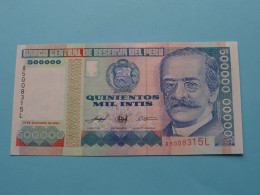 500000 Quinientos Mil Intis () Banco Central PERU - 1989 ( For Grade See SCANS ) UNC ! - Peru