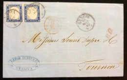 1862 GENOVA X FRANCIA TOURNON CON 20 CENT  DENT. COPPIA . - Marcofilía