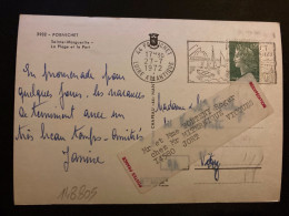 CP TP M DE CHEFFER 0,03 OBL.MEC.27-7 1972 44 PORNICHET LOIRE ATLANTIQUE + REEXPEDITION VIGNETTE POSTES FRANCE 14 JORT VI - 1967-1970 Marianne (Cheffer)