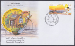 Sri Lanka Ceylon 2012 FDC Sustainable Energy, Windmill, Wind Mill, Solar Panel, Cow, Biogas, First Day Cover - Sri Lanka (Ceilán) (1948-...)