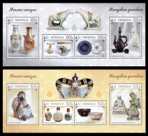 Mongolia 2023, Ceramic Artworks, Teapots, Vases, Buddha Statues, Tableware, Snuff Bottles,2 MS MNH - Mongolei