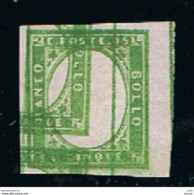 PROVINCIE  NAPOLETANE:  1861  DOPPIA  PROVA  DI  STAMPA  SENZA  EFFIGIE  -  5 C. VERDE-GIALLO  S.G. -  SASS. ( 1 ) - Andere & Zonder Classificatie