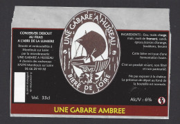 Etiquette De Bière Ambrée  -   Brasserie Une Gabare à Husseau  à  Montlouis Sur Loire (37) - Cerveza