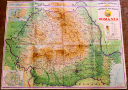 Romania Map 1980s Ceausescu Era Harta Romaniei RSR 1986 100/80cm - Editura Didactica Si Pedagocica - Mapas Geográficas