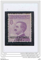 REGNO:  1917  VITTORIO  EMAN. III°  -  " PRESTITO  NAZIONALE  1917 "  -  50 C. VIOLETTO  S.G. -  SASS. 85 - Oblitérés