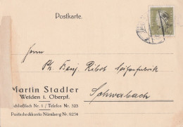 Deutsches Reich Firmen Karte Weiden In Oberpfalz 1932 Martin Stadler - Lettres & Documents