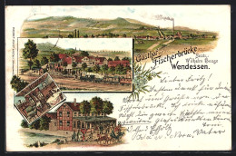 Lithographie Wendessen, Gasthof Zur Fischerbrücke, Ortsansicht Mit Einfahrendem Zug  - Otros & Sin Clasificación