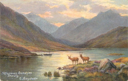 Scenic Postcard Scotland E. Longstaffe Landscape Stags Boat - Other & Unclassified