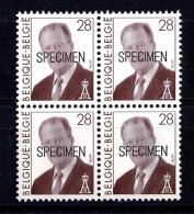 Belgique 2661 Albert II Specimen école Postale Année 1996 Bloc De 4 Rare - Used Stamps