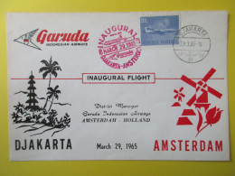 Marcophilie - Enveloppe - Vol Inaugural Djakarta Amsterdam 29 March 1965 - Garuda Indonésian Airways - Indonésie