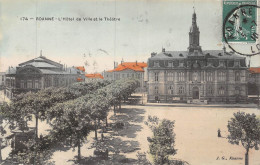 P-24-Mi-Is-981 : ROANNE. HOTEL DE VILLE ET THEATRE. CARTE EN COULEUR - Roanne