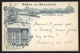 Lithographie Lucerne, Hotel Des Balances, Bes. Ad. Zähringer  - Sonstige & Ohne Zuordnung