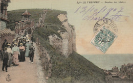 LE TREPORT ESCALIER DES FALAISES 1907 CPA COLORISEE TOILEE TBE - Le Treport