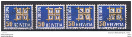 SVIZZERA:  1963  EUROPA  CEPT  -  50 C. BLU  E  OCRA  US.  -  RIPETUTO  4  VOLTE  -  YV/TELL. 716 - 1963