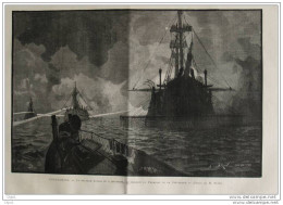 Cherbourg - La Bataille Navale - Page Original 1888 - Documenti Storici