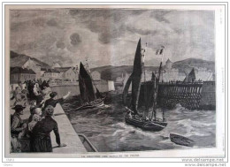 "la Rentrée Des Barques De Pêche" - Dessin De A. Brun - Page Original 1888 - Documents Historiques