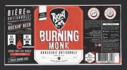 Etiquette De Bière Ambrée  -  Burning Monk  -  Brasserie Rosny Beer  à  Seignosse  (40) - Beer