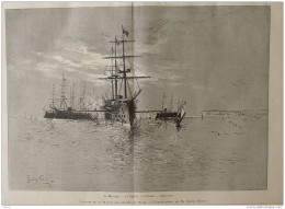 L'escadre Aux Régates Du Havre - Le Marengo - Le Suffren - L'Océan - L'Epervier - Page Original 1888 - Historische Documenten