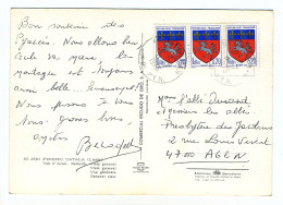 Cpsm De Saléchan Pour Agen - 3 X Timbres 0.20 Armoiries De La Ville De Saint-Lô 1975 - Usados