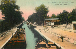 51 - REIMS  - CANAL DE LA MARNE A L'AISNE - VUE PRISE DE LA PASSERELLE - V. Thuillier éditeur Reims - 214 - Reims