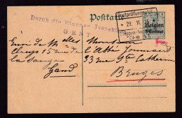 235/41 - BRUGGE Burgerpost Taks - Entier Postal Germania GENT Novembre 1915 Vers BRUGES - Grand T Rouge - OC26/37 Etappengebied.