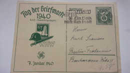 WWII Tag Der Briefmarke 1940 Entwertet WHW BERLIN CHARLOTTENBURG 2 CASQUE BAIONNETTE RDF SAMMLERGRUPPEN AIGLE PROPAGANDE - Autres & Non Classés