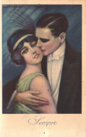 PAINTING, FINE ARTS, LOVERS, ELEGANT MAN AND WOMEN, KISS, ITALY, POSTCARD - Peintures & Tableaux