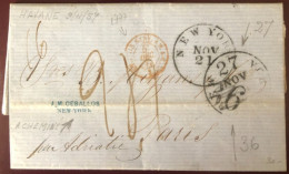 Etats-Unis, Achemineur  Sur Lettre De La Havane Cuba 9.11.1857 - Taxe 27 Et 36 - Pq. ADRIATIC - (C148) - Postal History