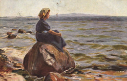 PAINTING, FINE ARTS, DREAMING AT THE SEA, H.A. BRENDEKILDE, WOMAN, SWITZERLAND, POSTCARD - Pintura & Cuadros