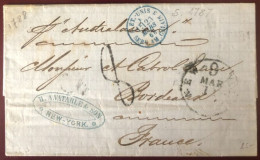 Etats-Unis, Achemineur  Sur Lettre De New-York 10.3.1868 Pour La France - TAD ET.-UNIS SERV. AM. CALAIS 3 - (C150) - Marcofilie