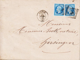 1861. EMPIRE FRANC. 2 Ex 20 C Napoleon EMPIRE FRANC On Fine Cover Cancelled COLMAR 11 JUIL 61 ... (Michel 13) - JF545787 - 1853-1860 Napoléon III.