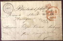 Etats-Unis, Cachet BR. PACKET / BOSTON 28.2.1851 Sur Lettre De Lunel, France Pour Philadelphie - (C154) - Postal History