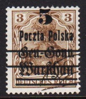 1918. POLSKA. 3 Pf. Germania Deutsche Post In Polen With Overprint 5 On Poczta Polska.  (Michel 15) - JF545879 - Gebraucht