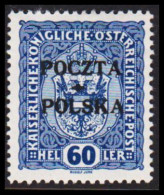 1919. POLSKA. POCZTA POLSKA  / ÖSTERREICH 60 HELLER. Hinged. (Michel 40) - JF545880 - Unused Stamps