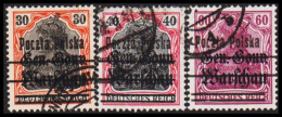 1918. POLSKA. 30 + 40 + 60 Pf. Germania Deutsche Post In Polen With Overprint Poczta Polska... (Michel 11-13) - JF545884 - Usati