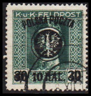 1918. POLSKA. POLSKA POCZTA / K UND K FELDPOST 10 HAL ** / 30 H. Hinged. (Michel 22a) - JF545886 - Used Stamps