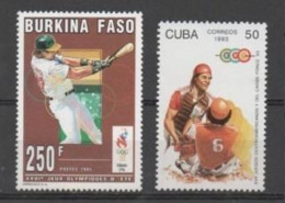 Baseball, MNH, Burkina Faso, Atlanta 1996 And Cuba 1993 - Baseball