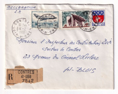 Lettre Recommandé 1968 Contres Loir Et Cher Poste Aérienne Mystère 20 Chapelle Roncham Haute Saône - Lettres & Documents