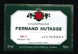 Etiquette Champagne  Brut 1er Cru Fernand Hutasse   Cumieres  Marne 51 - Champagner